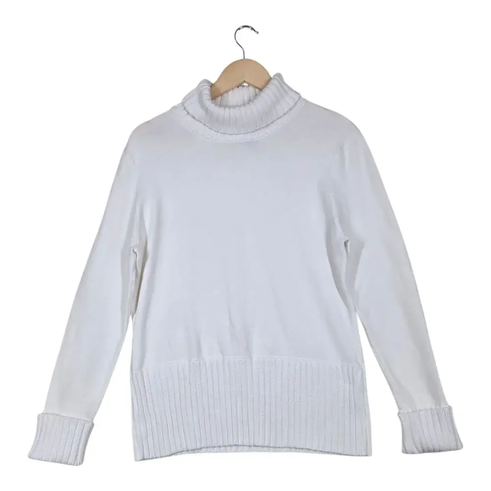 Vintage III State Turtleneck Sweater L White Ribbed Hem Classic Minimalist